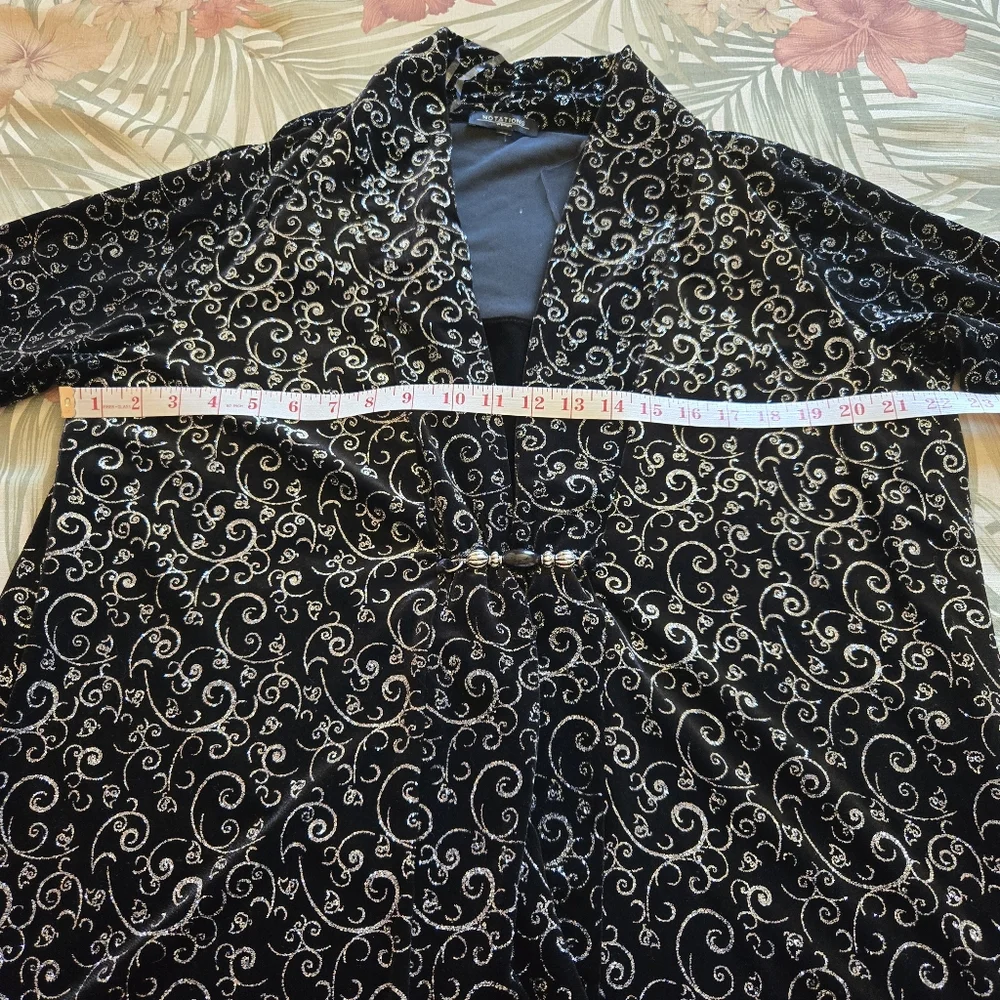 3/$25 Notations Woman Velvet Sparkle Top Jaxket Stretch 1X Black Silver Evening - Picture 8 of 12